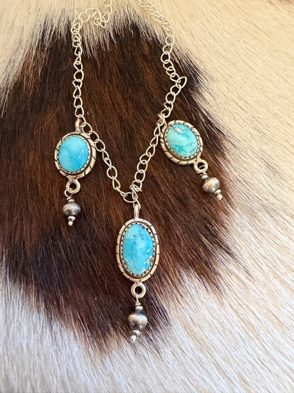 ❤️ Sierra Bella Turquoise 20” Sterling ADJ Necklace 5mm Desert Pearl Dangles 10G - Picture 5 of 12
